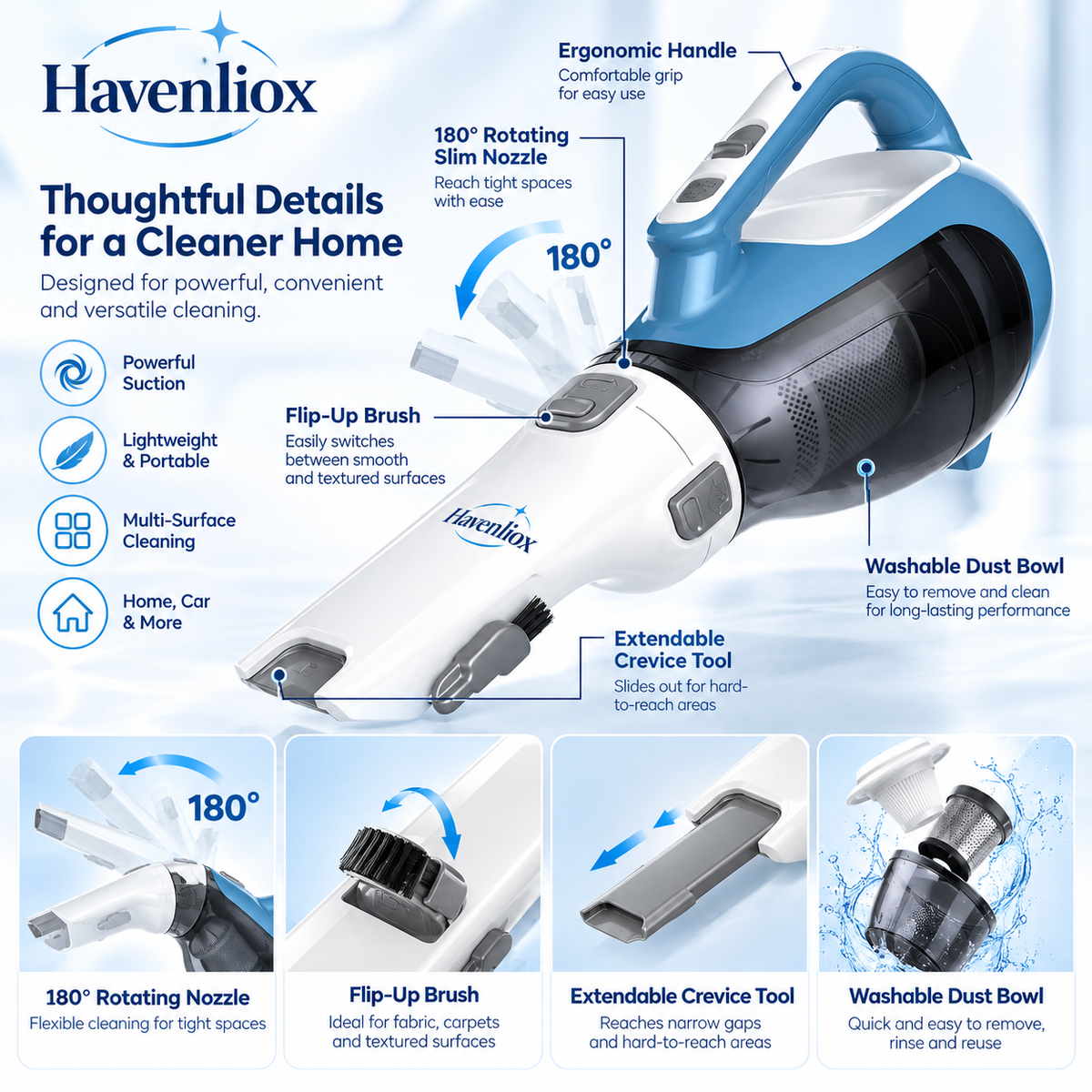 Havenliox® FlexReach Cordless Handheld Vacuum