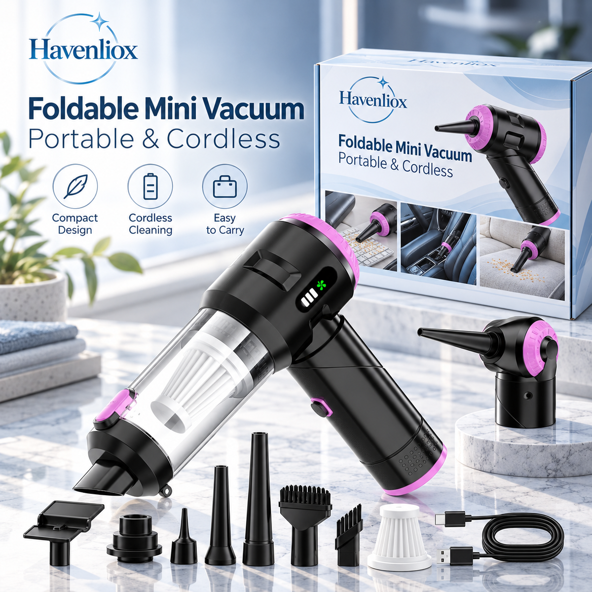 Havenliox® Foldable Mini Cordless Vacuum Cleaner